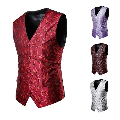 

Men's Suit Vest Autumn And Winter New Single-breasted Printing Men's Casual Suit Vests European Code Fashion Vest Men 057