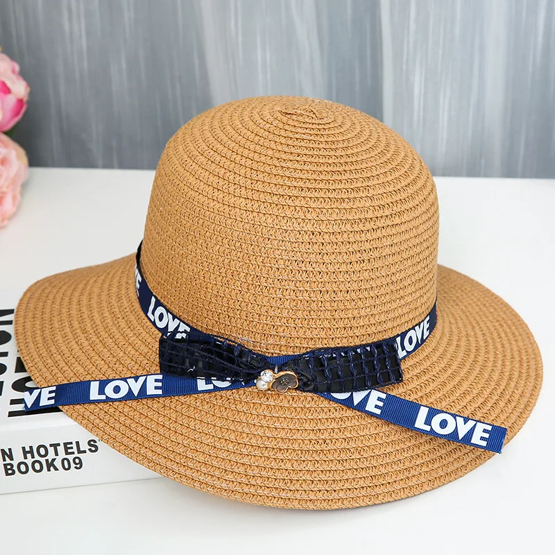Wide Brim Uv Protection Cap Outdoor Sun Hat NEW Women Straw Hat Summer Beach Straw Korean bow ribbon