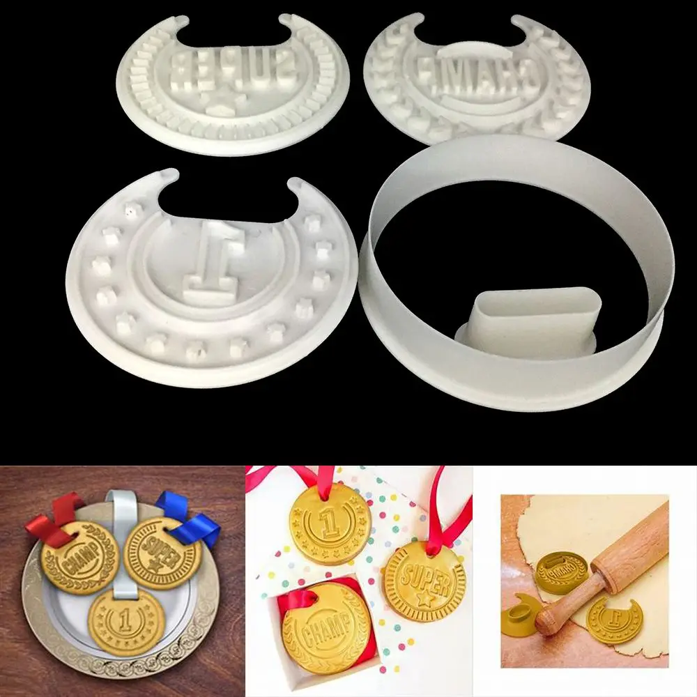 

4pcs/lot Gold Medal Shape Cookie Cutter DIY Cake Baking Mold Super Fondant Pastry Cake Chocolate Decorating Tools Cutting Mould