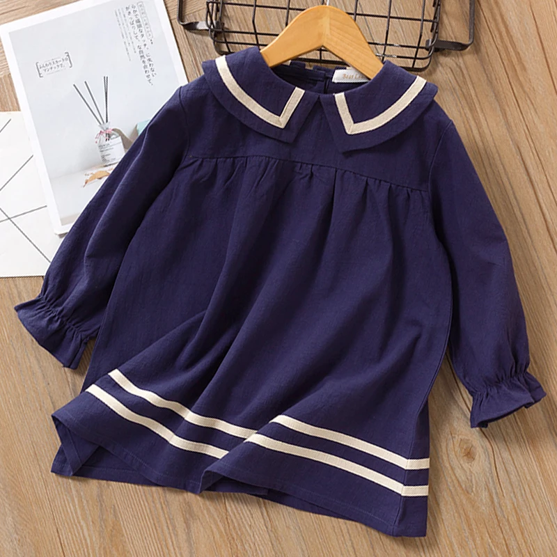 AZ2199 Navy Blue Детское платье Коллекция года, осеннее платье в европейском и американском стиле с длинными рукавами и карманами для От 2 до 6 лет, одежда для малышей детское платье - Цвет: AZ2199 Navy Blue