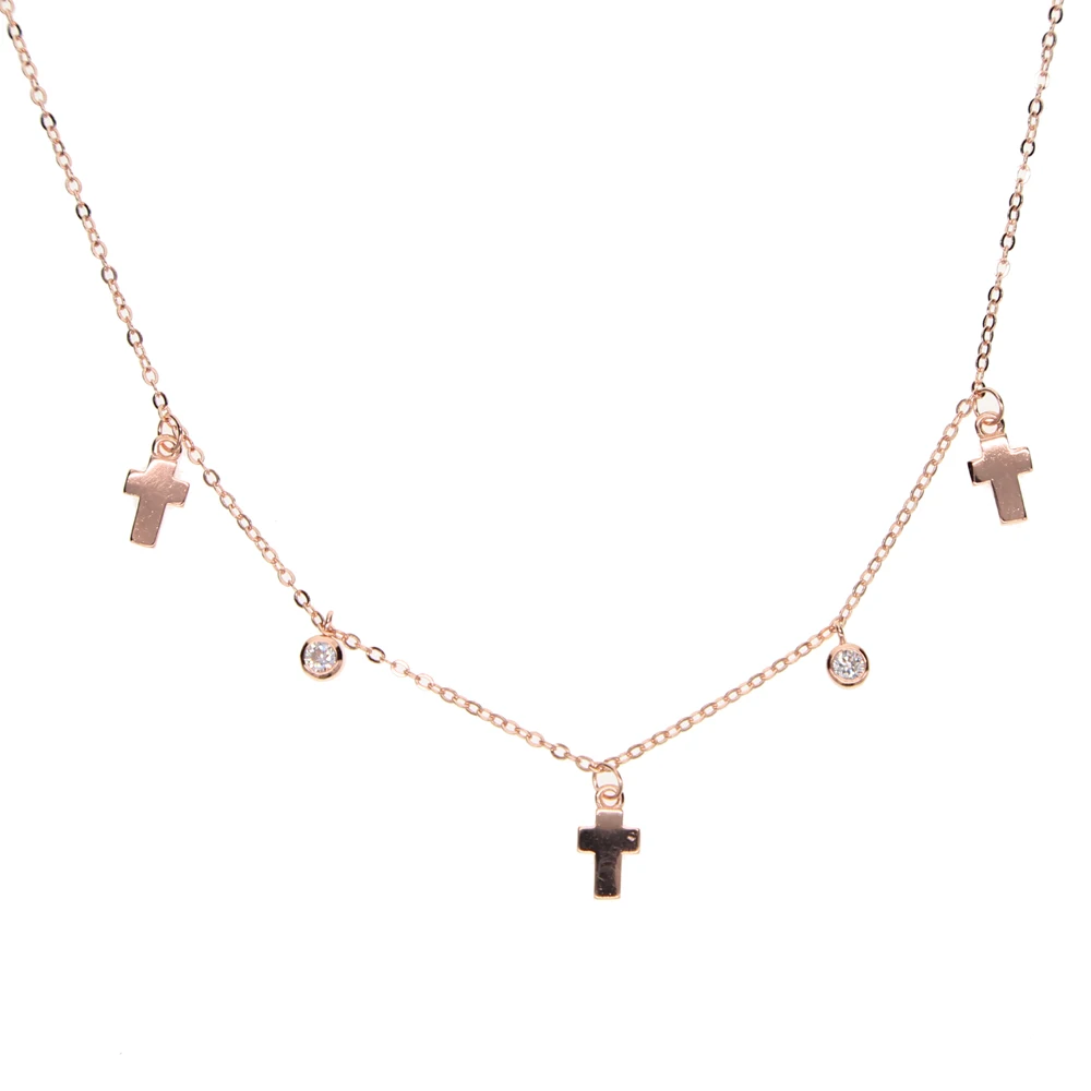925 sterling silver dangle cross charm pendant 33+7cm choker chocker micro pave clear cz Fine women chain necklaces|Ожерелья| |