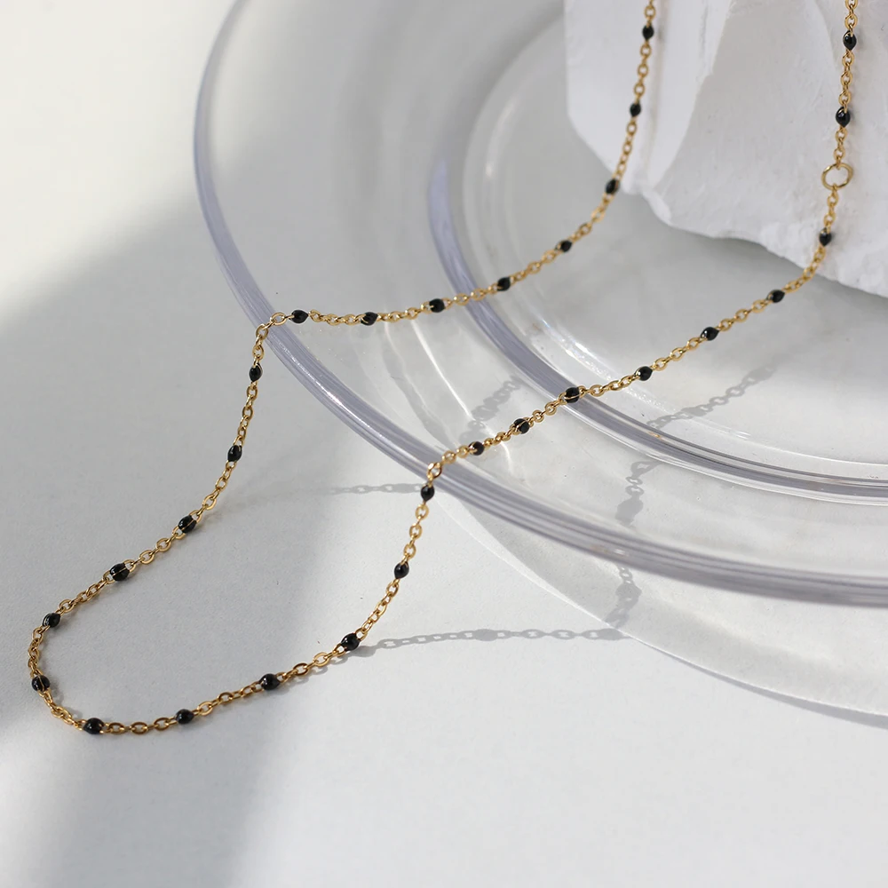 

New Design Black Beads Choker Necklace Chain Stainless Steel Necklace Chain for Women
