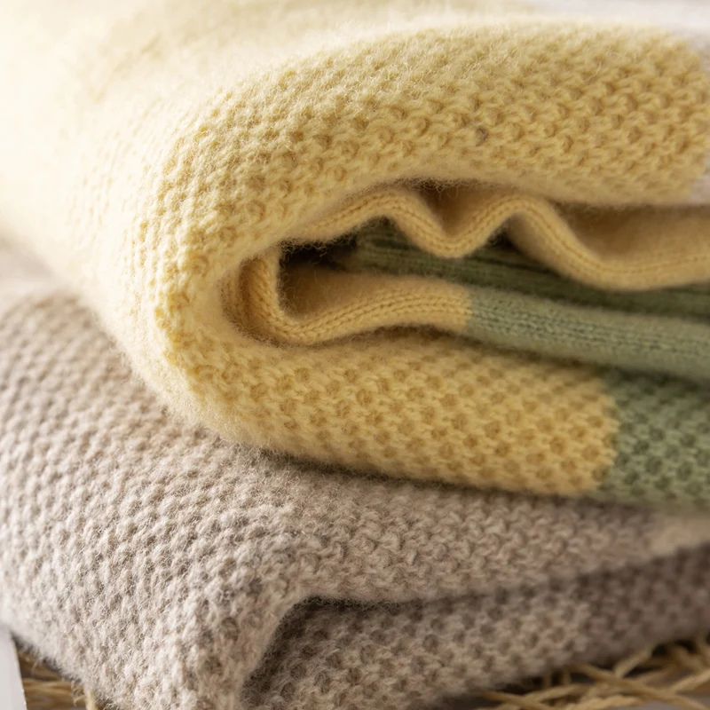 

Female stylish mix color sweatshirt long sleeves knitted natural wool casual fashion loose jumper