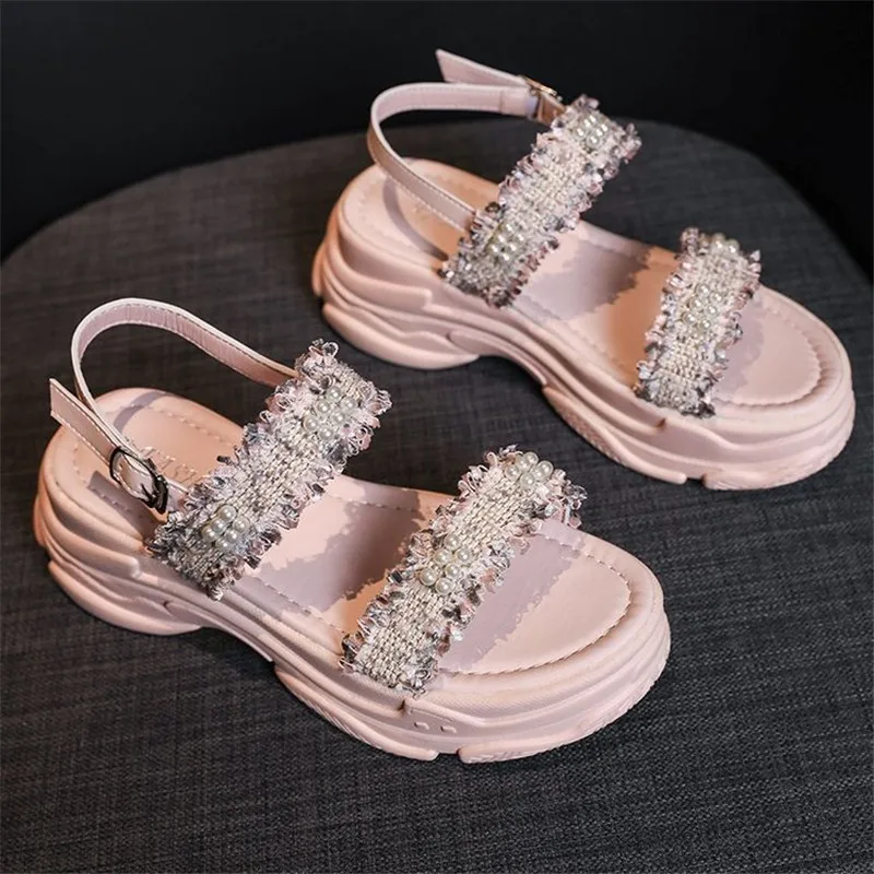 

2020 Summer Fashion Women's Platform Sandals Woman Chunky Beach Sandal Girl Sweet Cute String Bead Open Toed Sandalias Mujer