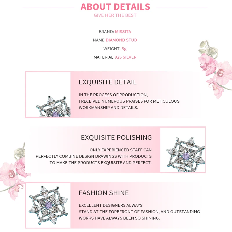 

MISSITA 100% 2019 New Fashion Snowflake Earrings For Women Romantic Jewelry Anniversary Christmas Gift