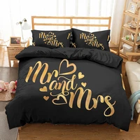 mr mrs lover double bed luxury bedding set 2 people adult duvet cover black comforter cover king queen size 260x220 240x220