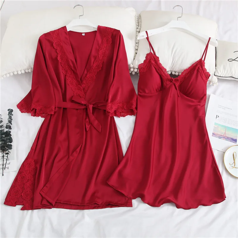 Свадебное платье невесты красное женское атласное ночное белье кружевная