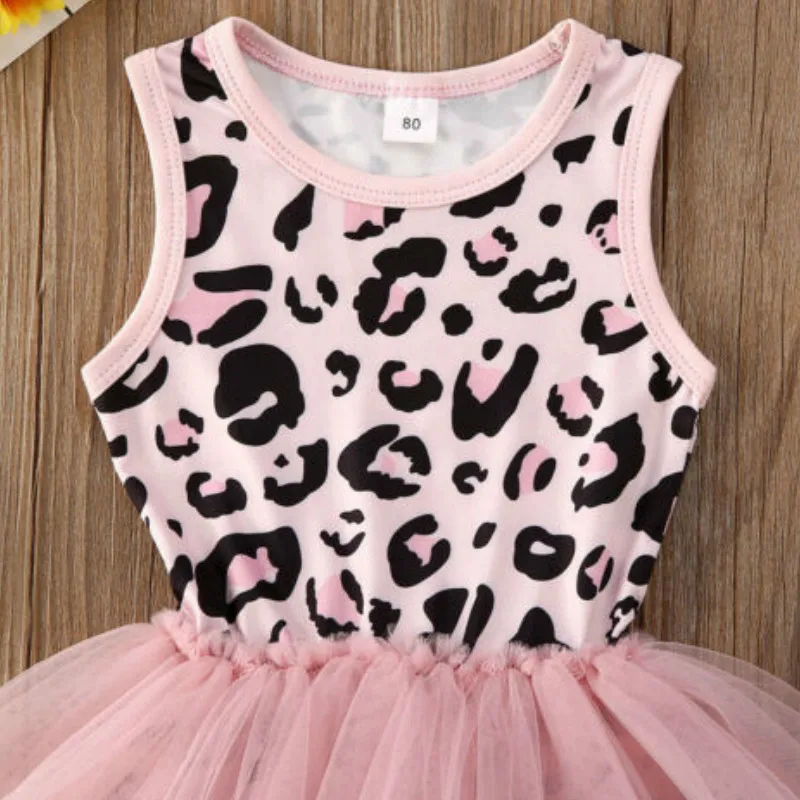 

Newborn Kids Baby Girls Leopard Printed Sleeveless Princess Clothes Romper Tutu Skirt Outfit Set
