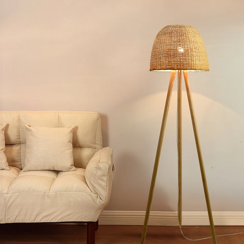 Плетеная вручную лампа из бамбука и ротанга Напольная Лампа в Северном