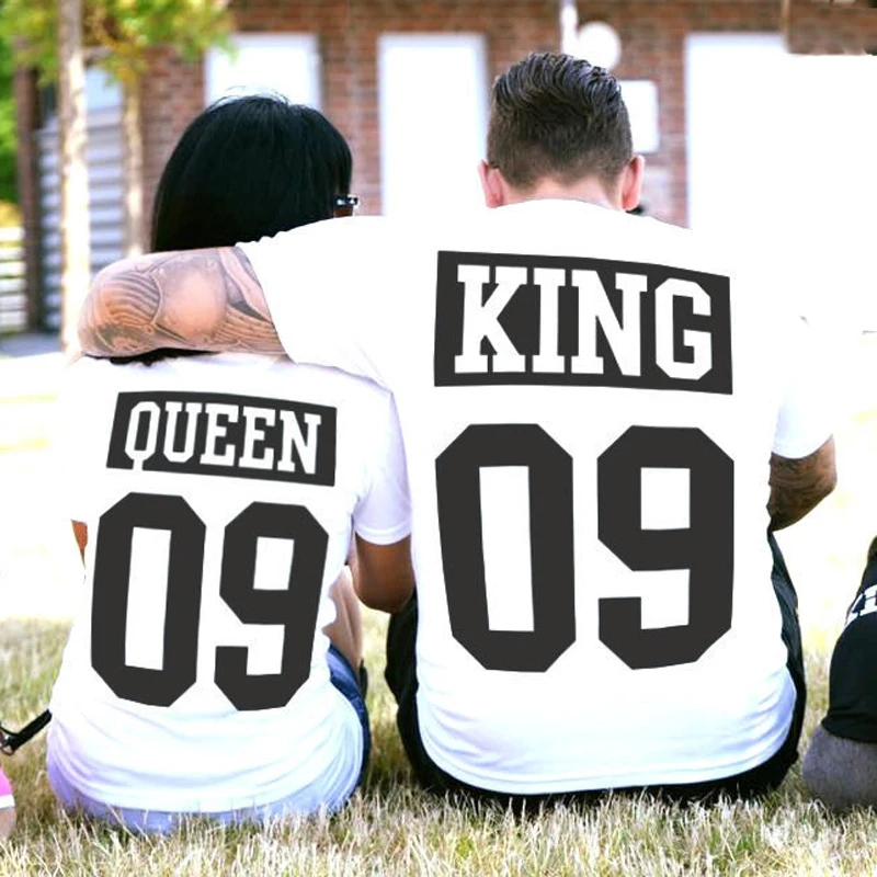 Футболка с забавным принтом для влюбленных футболка King Queen 09 хлопковая летняя