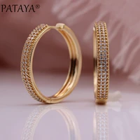 pataya new round luxury micro wax inlay drop earrings wedding trendy fashion jewelry 585 rose gold hollow big earrings for women