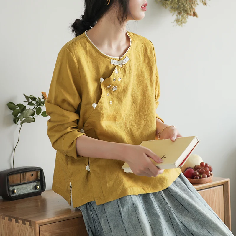 Осенняя блузка Ретро женская Свободная Повседневная рубашка Новые женские топы