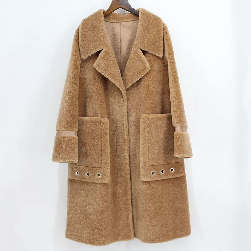 Женское длинное шерстяное пальто DUOUPA Трендовое с большими лацканами украшенное