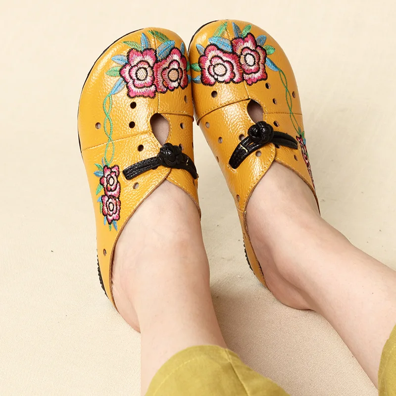 

BEYARNE sandals with genuine leather embroidery, Chinese style 2019 Women's summer slippers