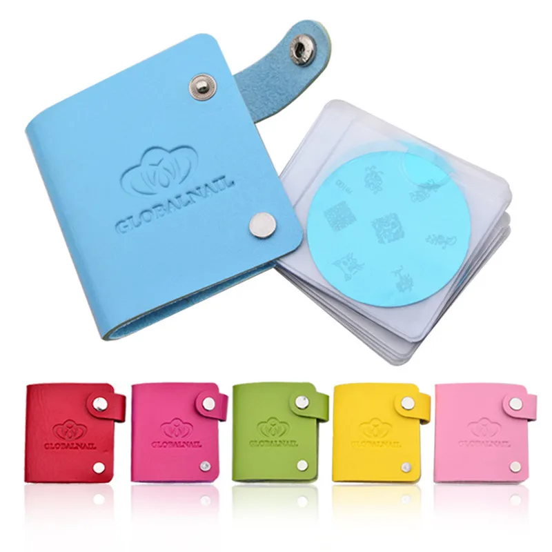 

Hot 24 slots Nail Art Image Plate Leather Folder/Holder/Case for Dia 5.6cm Stencil Polish Nail Stamping Disc Template Album