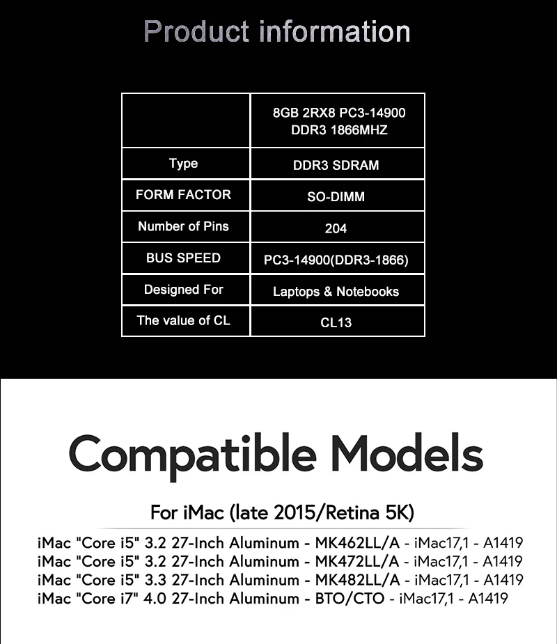 SHELI 2x8 GB 1866 1867 MHz PC3-14900 оперативная память для позднего APPLE iMac 5K 17,1