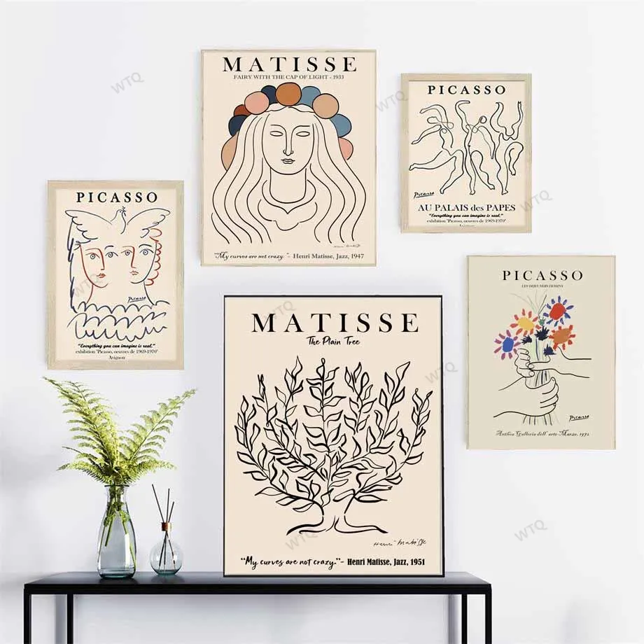 

Абстрактная Картина на холсте WTQ, женские линии, Матисс, Декор, птица, дерево, скандинавские плакаты и принты, Настенная картина, декор для ко...