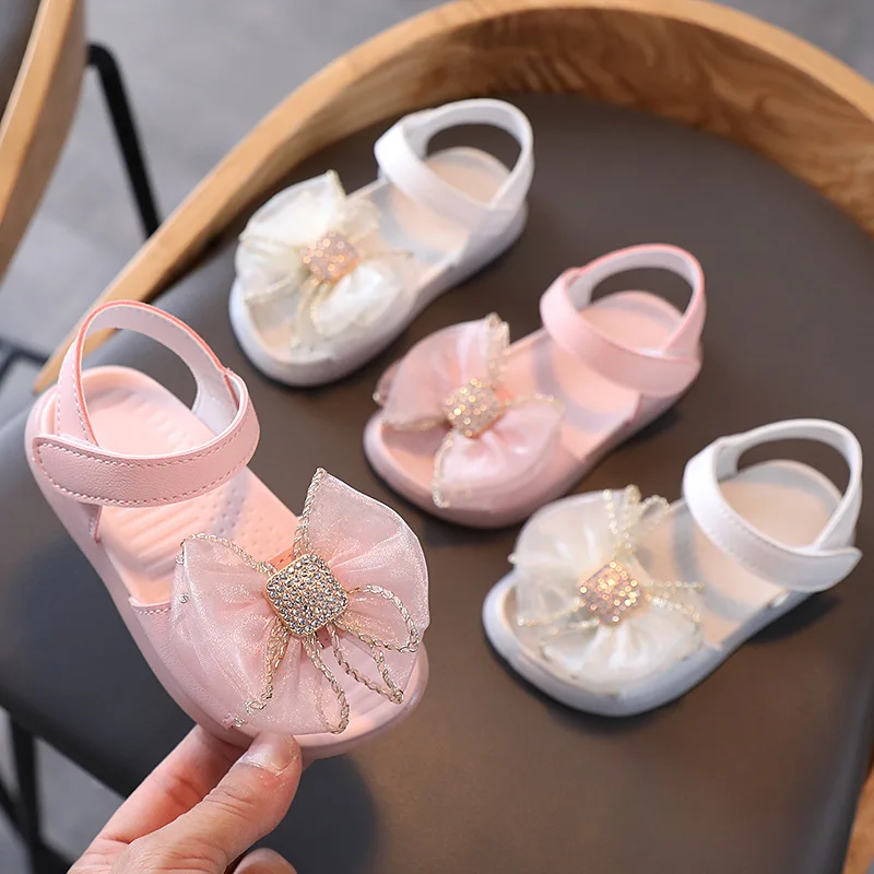 

Baby girl sandals summer children flat shoes children fashion small rhinestone bow beach sandals for little girls 1-6 years old