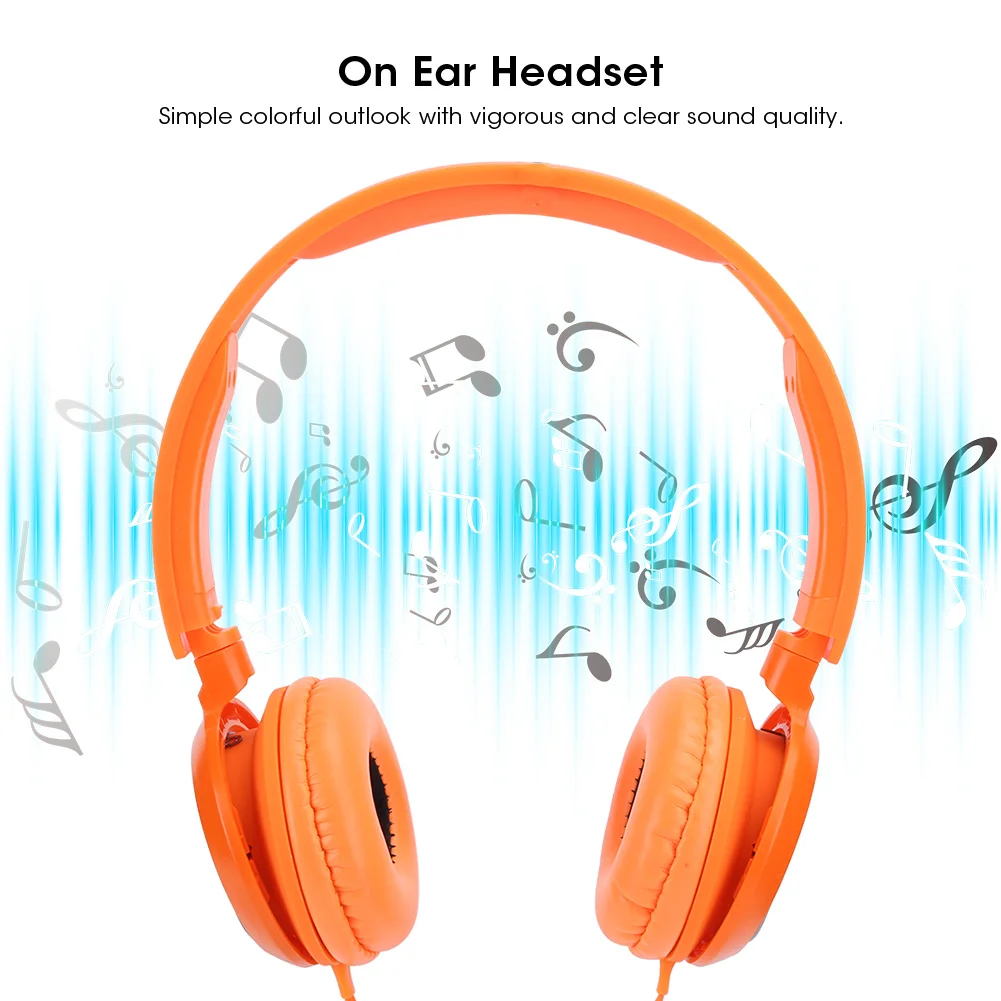 

Kids Wire Headphones Portable On Ear Headset Wired Gaming Call Music Handsfree Earpiece(orange )