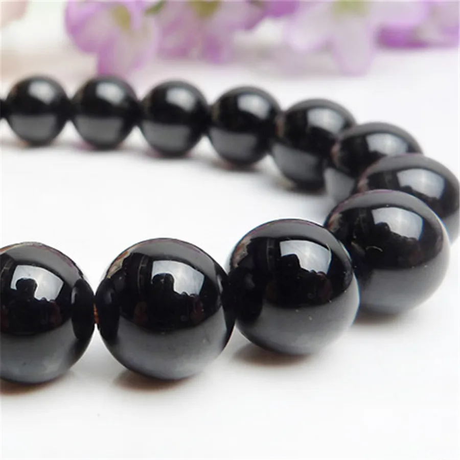

8-16mm Natural Black Tourmaline Bracelet Women Men Stretch Powerful Natural Stone Round Bead Bracelet Jewelry AAAA Wholesales