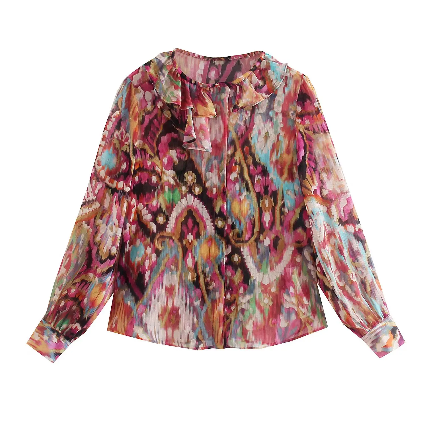 

Pinkou Women Cute Floral Print Blouse Long Sleeve Shirts Female Chic Thin Streetwear Fashion Tops Blusas LA234