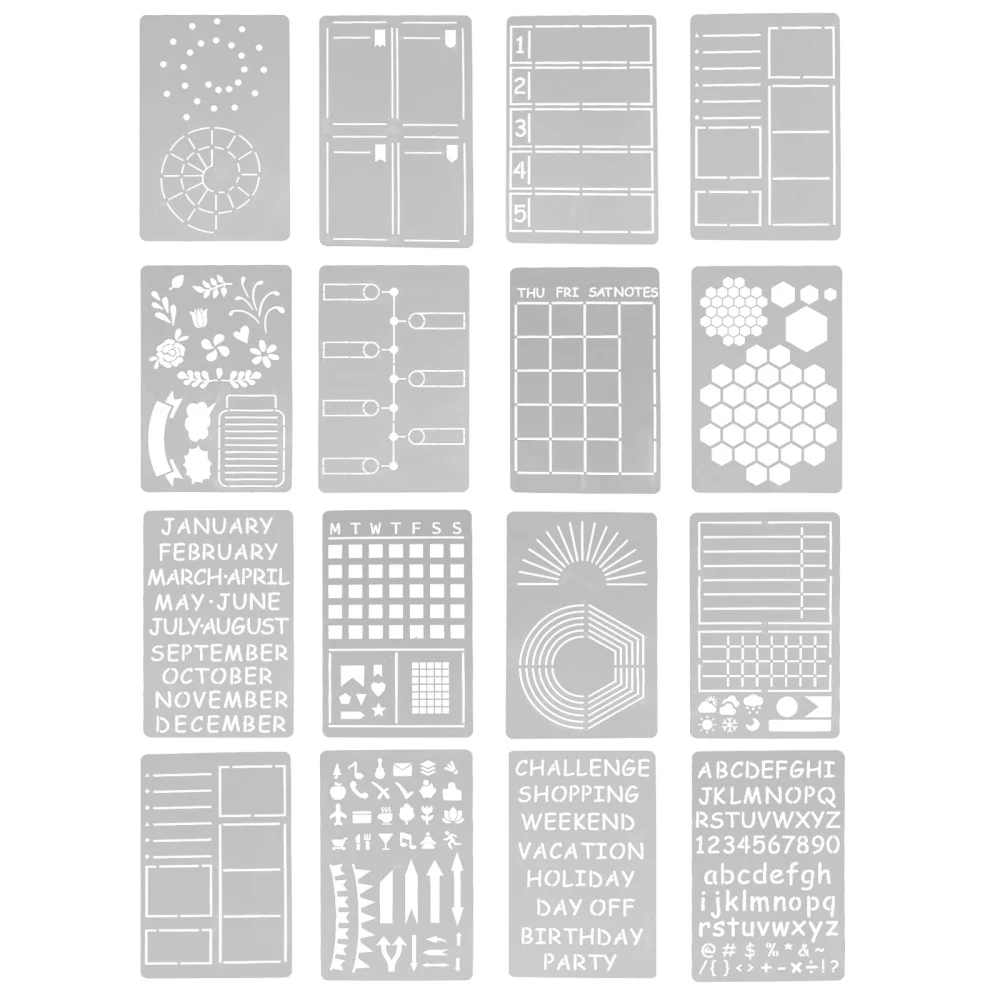 

1 Set/16pcs Journal Stencils Painting Templates Drawing Stencils for Notepad