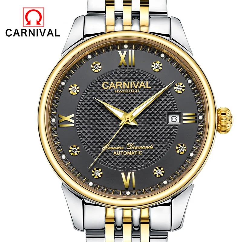 Carnival Men Business Watch Luxury Automatic Stainless Steel Waterproof Double Calendar Mechanical Watches Relogio Masculino enlarge