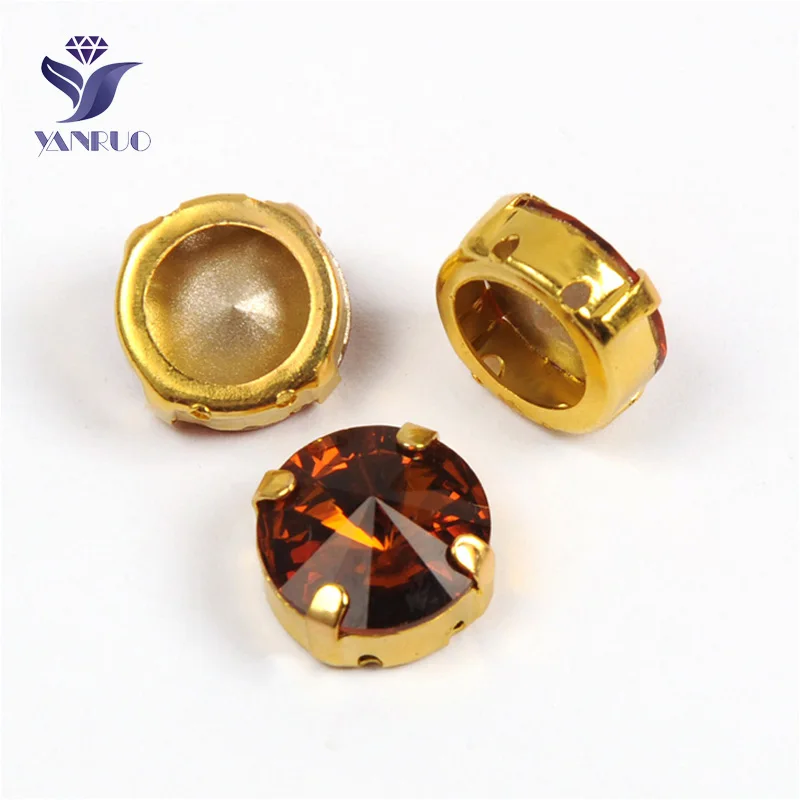 Smoked Topaz Yanruo 1122 стакан Rivoli Strass хрустальные маскарадные камни металлическая установка DIY заостренный назад пришить стразы для поделок - Цвет: Smoked Topaz