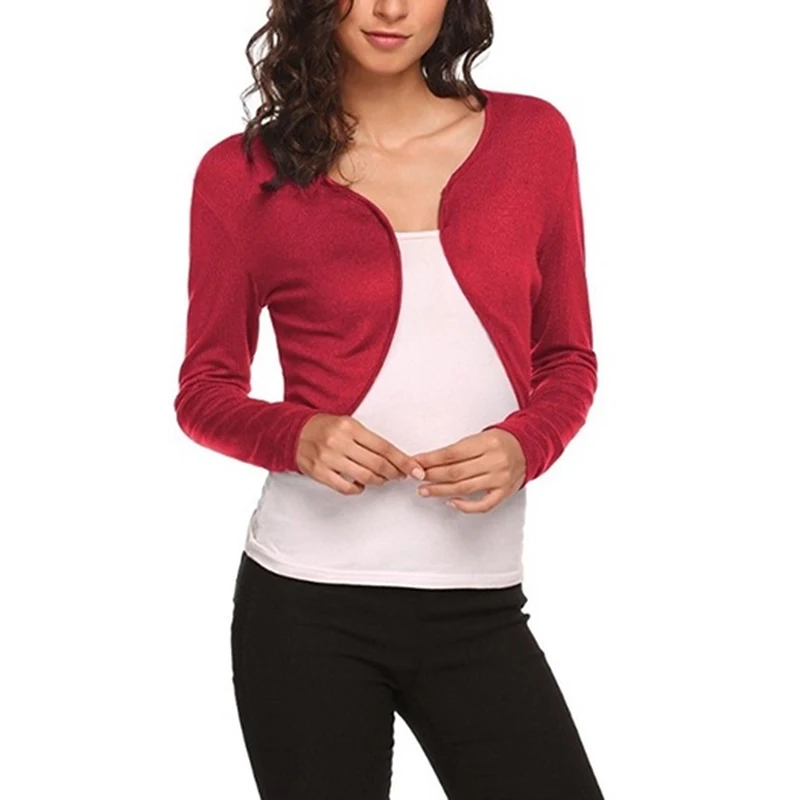 Женское Болеро размера плюс S-XL короткий кардиган однотонный с длинным рукавом и