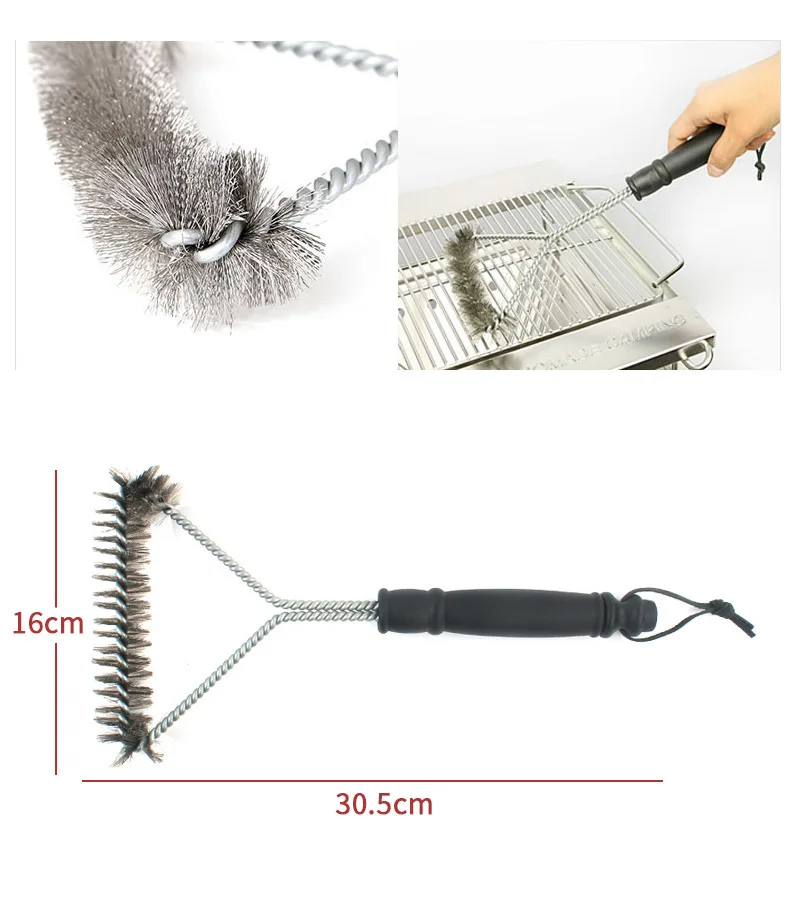 

12Inch BBQ Grill Barbecue Kit Cleaning Brush Barbecue Gadgets Stainless Steel Cleaning Tools Wire Bristles Triangle Brush