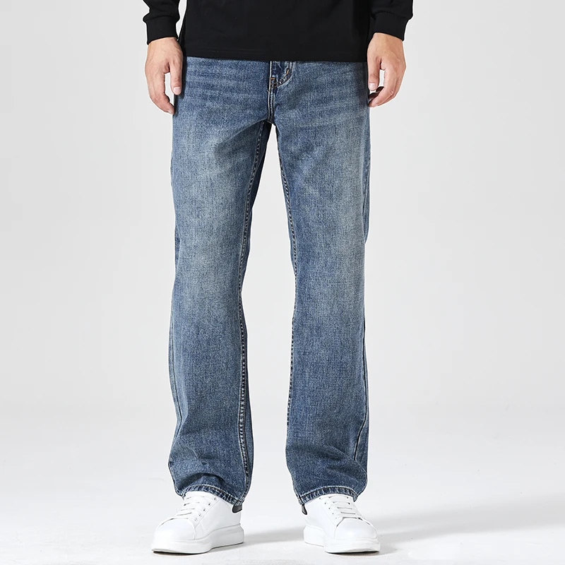 

Мужские джинсы, деловые прямые джинсы полной длины, повседневные джинсовые брюки, эластичные Стрейчевые тканевые брюки HMS1180