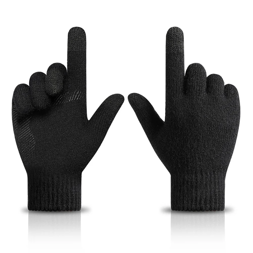 

Autumn Winter Men Knitted Gloves Touch Screen Women Mitten Thicken Warm Wool Cashmere Solid Business Gloves