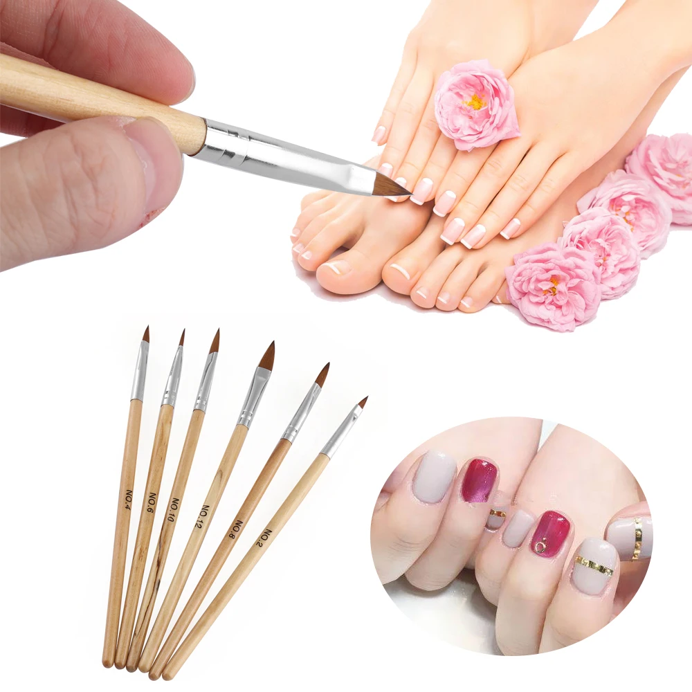 6 шт./компл. акриловый УФ гель для ногтей кисти ручка круглая Соболь Рисование