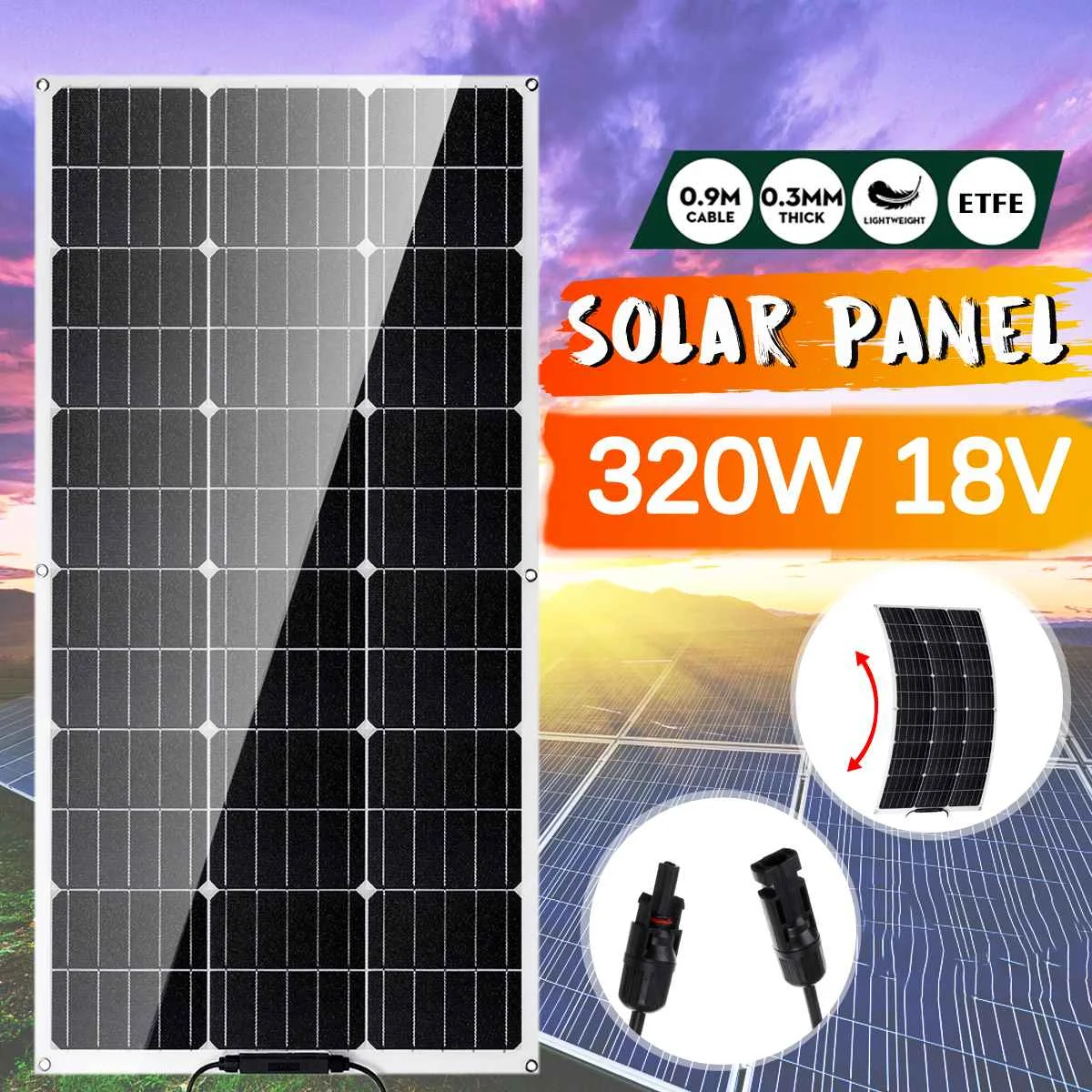 

320W Solar Panel 18Volt Semi-flexible Solar Cell Cell Module DC for Car Yacht Light RV Boat Water Pump Outdoor Battery Charger