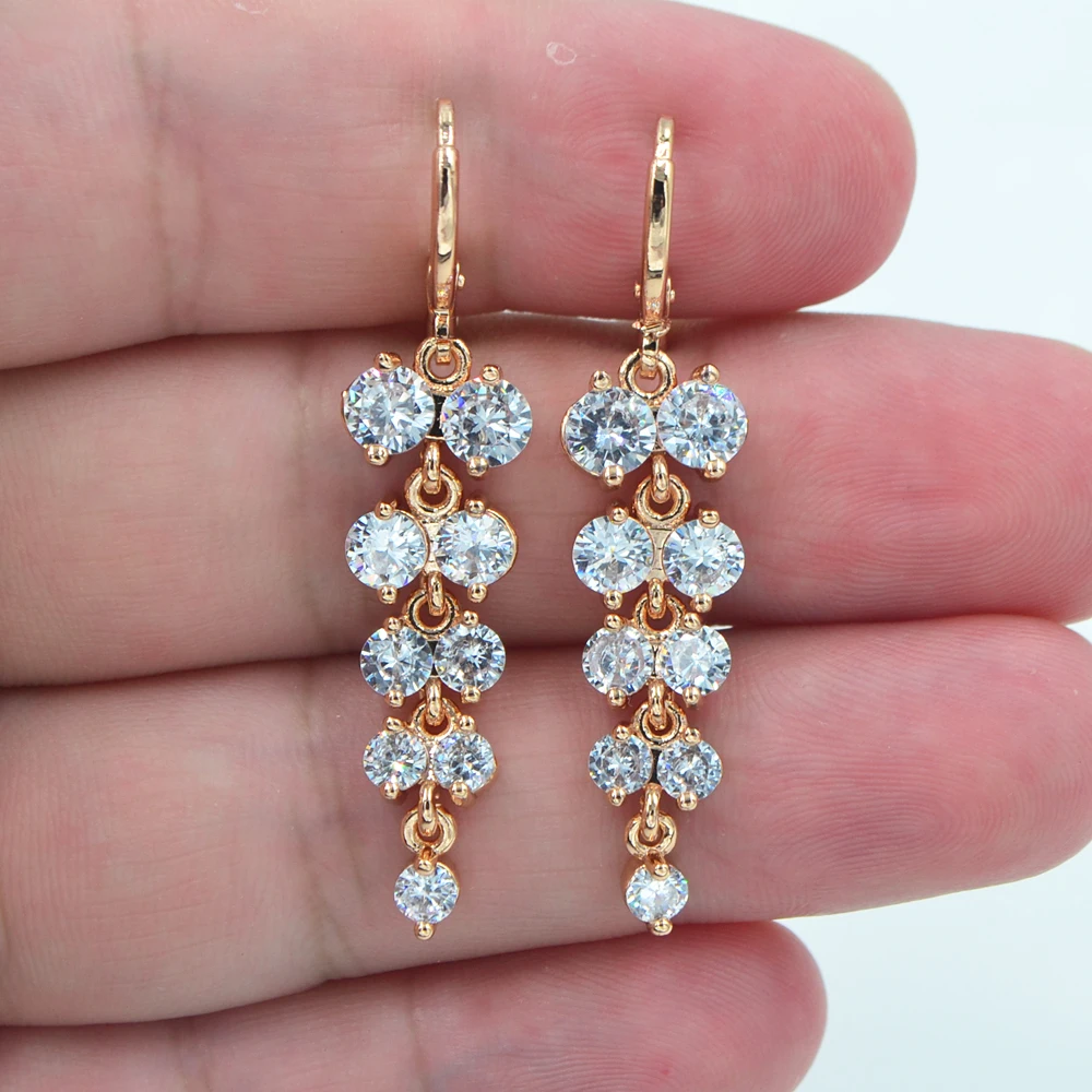 AAA + фианит золотой цвет модные женские прозрачные CZ Роскошные длинные висячие