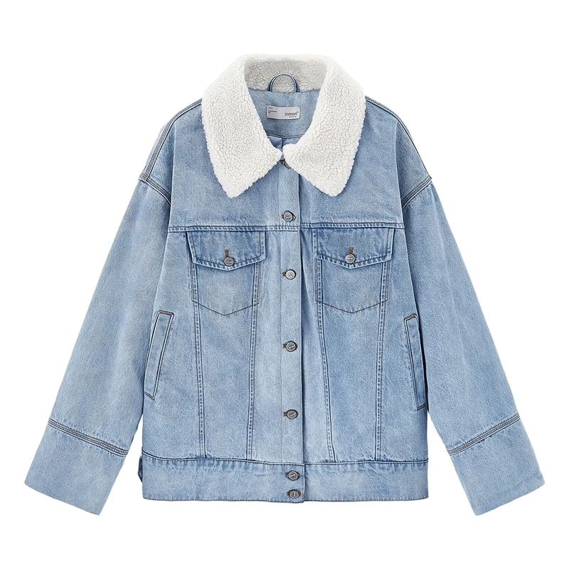 

INMAN Winter Cotton-padded Women's Fur Collar Retro Cashmere Denim Jacket Warm Loose Cotton-padded Jacket