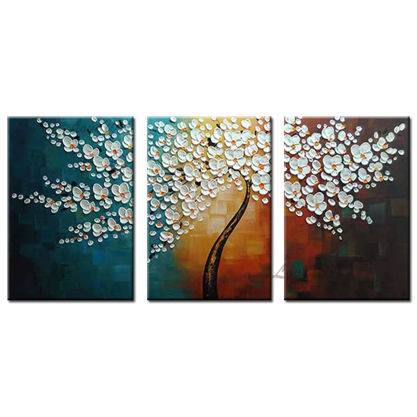 Палитра ножей цветок художественная картина маслом 3 панели абстрактная ручная