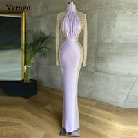 verngo exquisite lavender high neck evening dresses for dubai long sleeves prom gowns modest sheath full length formal dress