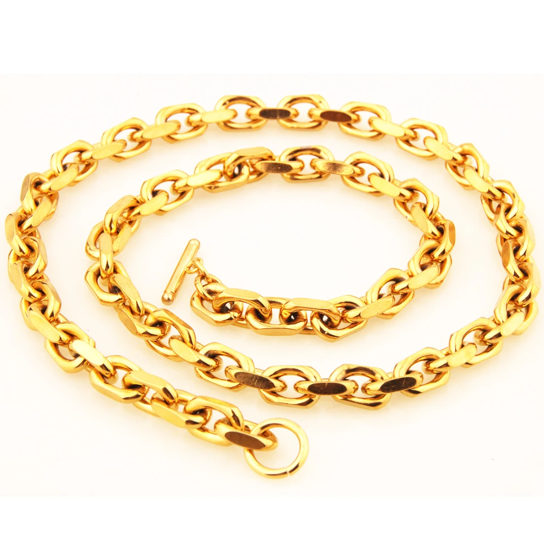

Gold Tone 8mm Wide 316L Stainless Steel O-Chain Rolo Oval Necklace for Men Women Jewelry