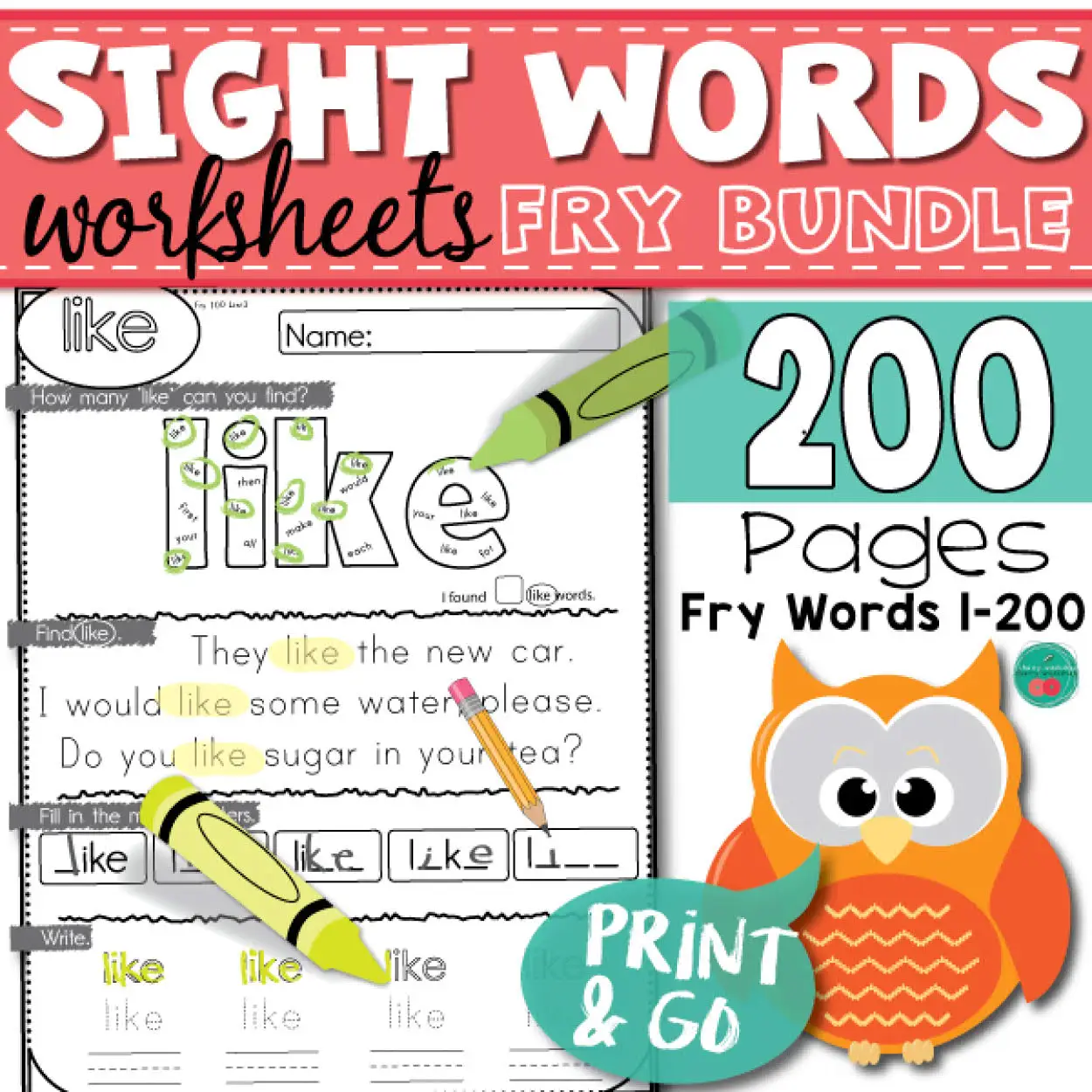 

200 Sight Words Worksheets Homework, Printables Learning PDF Electronic File