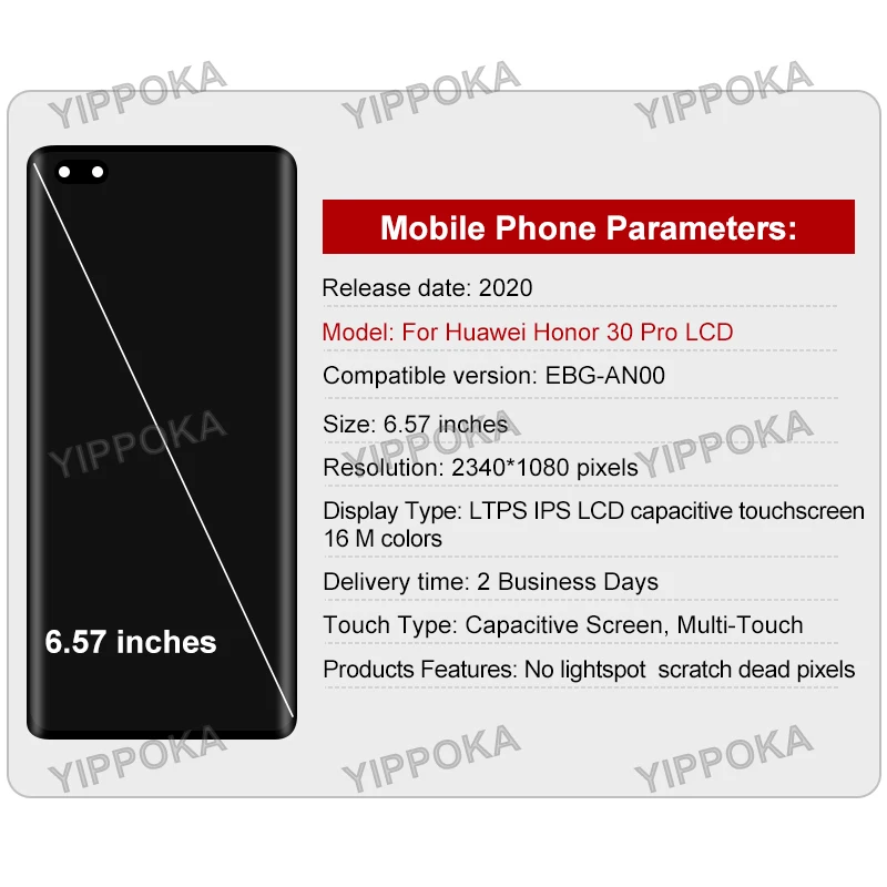 Pantalla LCD t&aacute;ctil de 6,57 pulgadas para Huawei Honor 30 Pro, piezas de repuesto, digitalizador, EBG-AN00-1