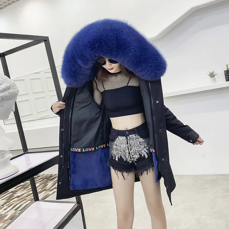 Женская меховая парка LF9037 теплая длинная с подкладкой из натурального