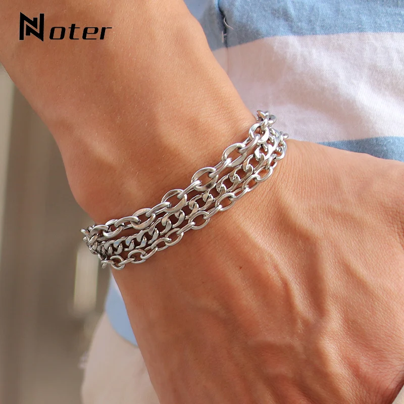 Minimalist Men Punk Bracelet Adjustable Stainless Steel Chain Link Braslet 3 Layers Cuban Male Accessories Pulsera | Украшения и