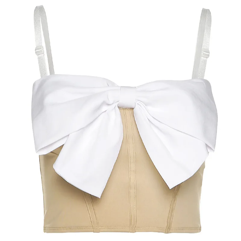 

Bow bustier white cami top Strap backless sexy corset crop top Black summer short tops streetwear women clothes
