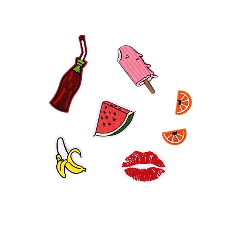 

50pcs/lot Fruit Watermelon Lips Embroidery Patches Letters Clothing Decoration Accessories Diy Iron Heat Transfer Applique