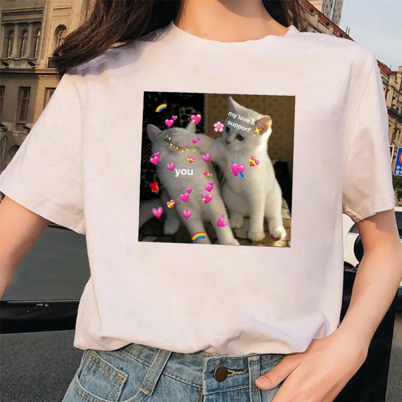 Модная женская футболка с принтом Love Cat повседневные свободные женские футболки