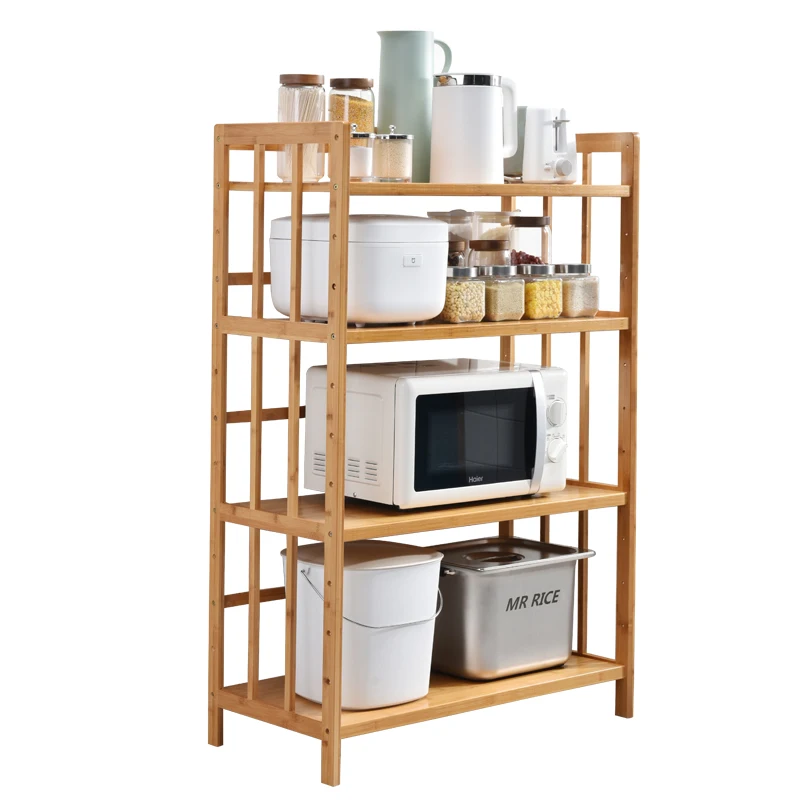 

Microwave oven rack kitchen shelf oven rack floor multi-layer solid wood storage and finishing rack pot rack