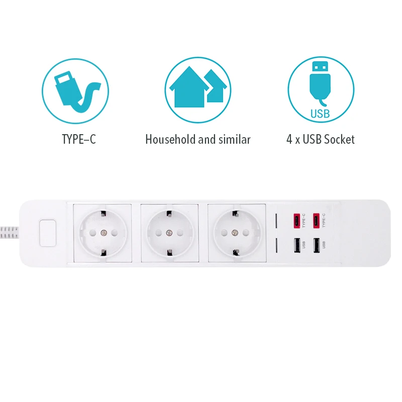 Удлинитель питания с европейской розеткой 3 розетки переменного тока 2usb 5 В 1 8 А