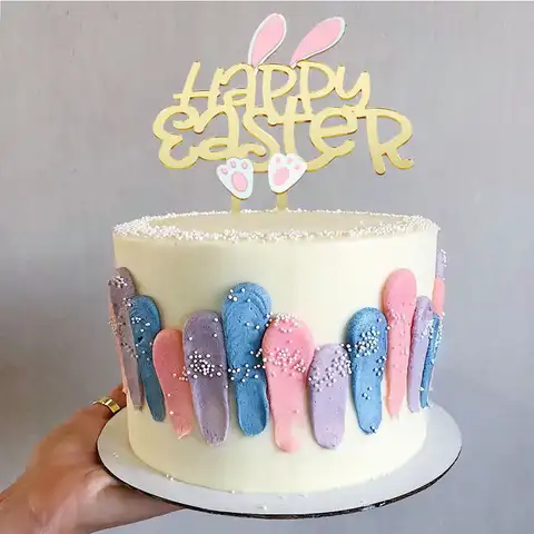 Счастливая Пасха, акриловые топперы для торта, золотые буквы, розовый кролик, выпечка, торт, топперы для пасхальвечерние, украшения для кекс...