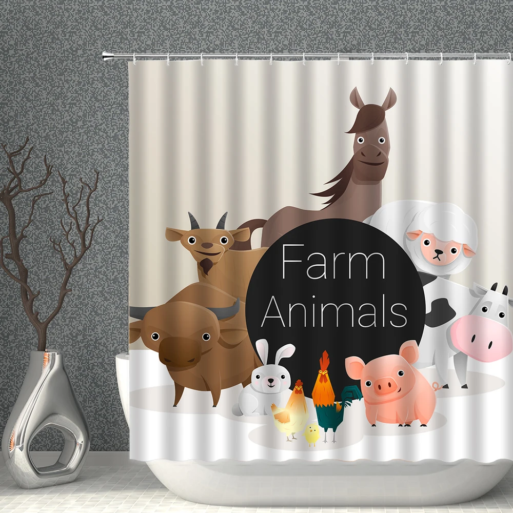 

Cartoon Animal Shower Curtains Farm Bathroom Kids Curtain Horse Cow Sheep Rabbit Chick Duckling Home Decoration Bath Decor Set